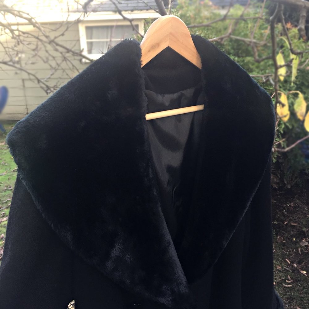 EX+ VTG 30s Style WOOL COAT Faux Fur Cuffs Oversize Collar Fit & Flare STUNNING - Picture 5 of 15